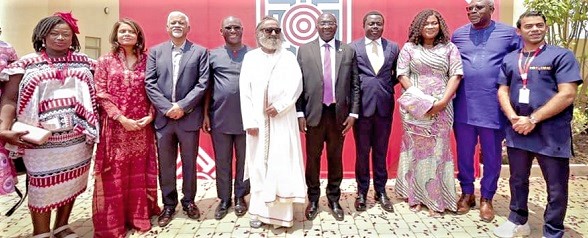 Vice-President Bawumia (5th from right) with John Ntim Fordjour, a Deputy Minister of Education, Prof. McBagonluri, President of the Academic City, and other dignitaries after the inauguration of the university college